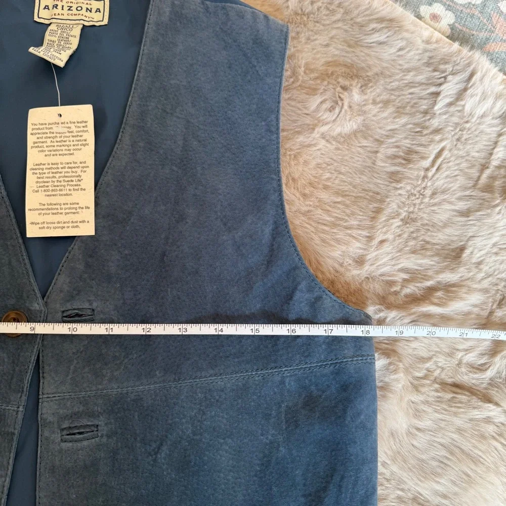 NWT Arizona Vintage Suede Leather Blue Vest Button Front Pockets Small Unisex‎